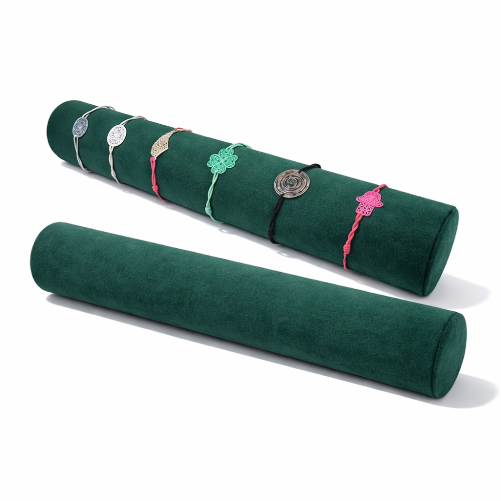 Espositore a cerchio in alcantara verde smeraldo per bracciali da 30,5 cm