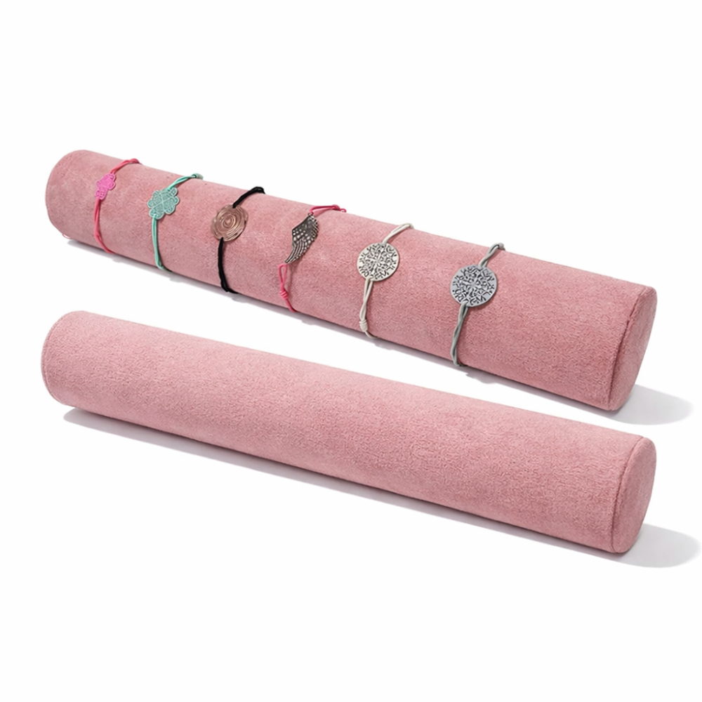 Set di 10 espositori a cerchio in alcantara rosa per braccialetti da 30,5 cm