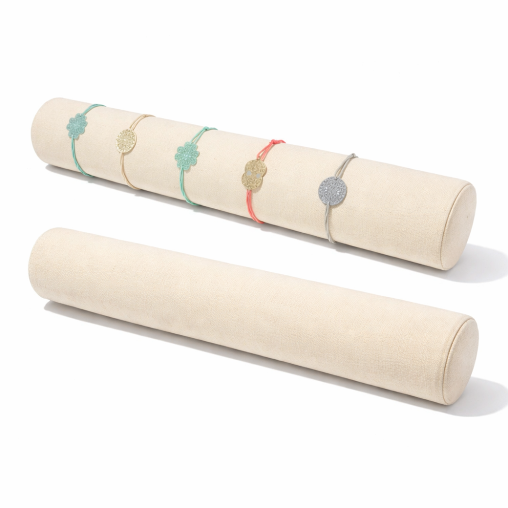 Set di 10 espositori a cerchio in alcantara beige per braccialetti da 30,5 cm