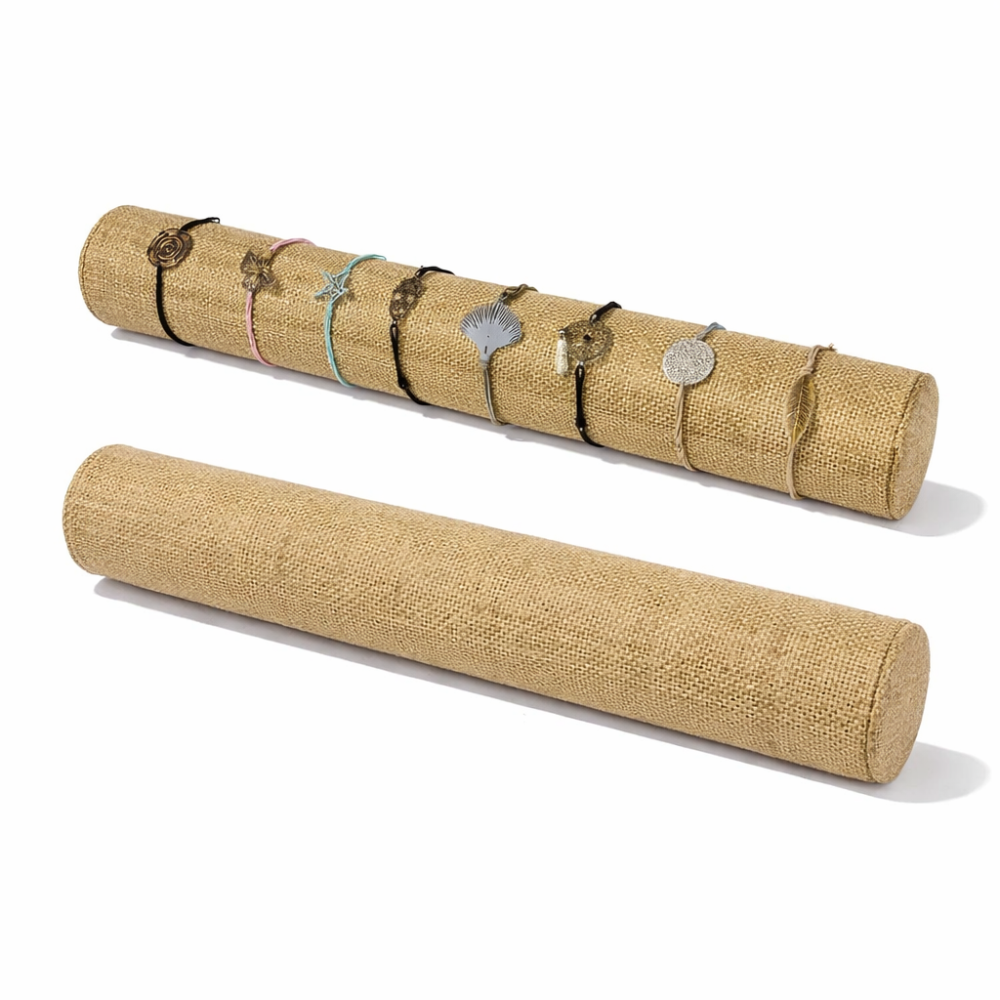 Set di 10 espositori a cerchio in juta beige per braccialetti da 30,5 cm