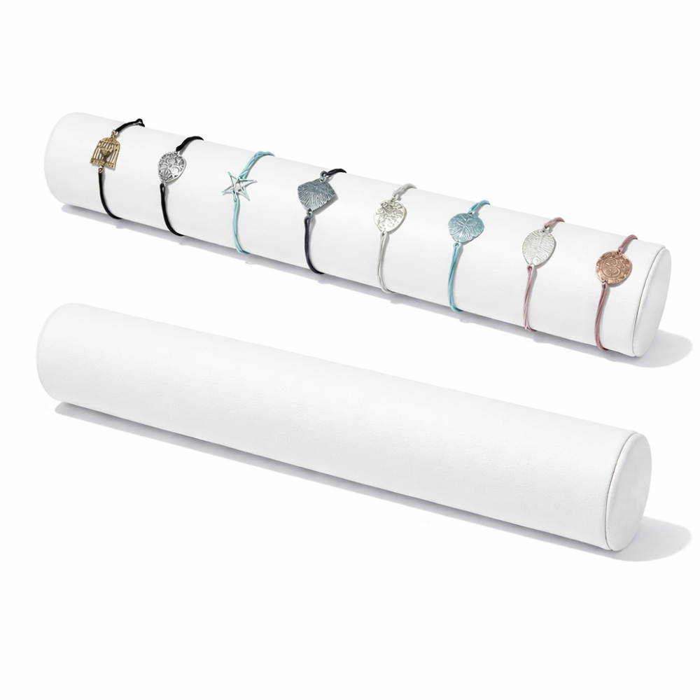 Set di 10 espositori a cerchio in similpelle bianca per braccialetti da 30,5 cm