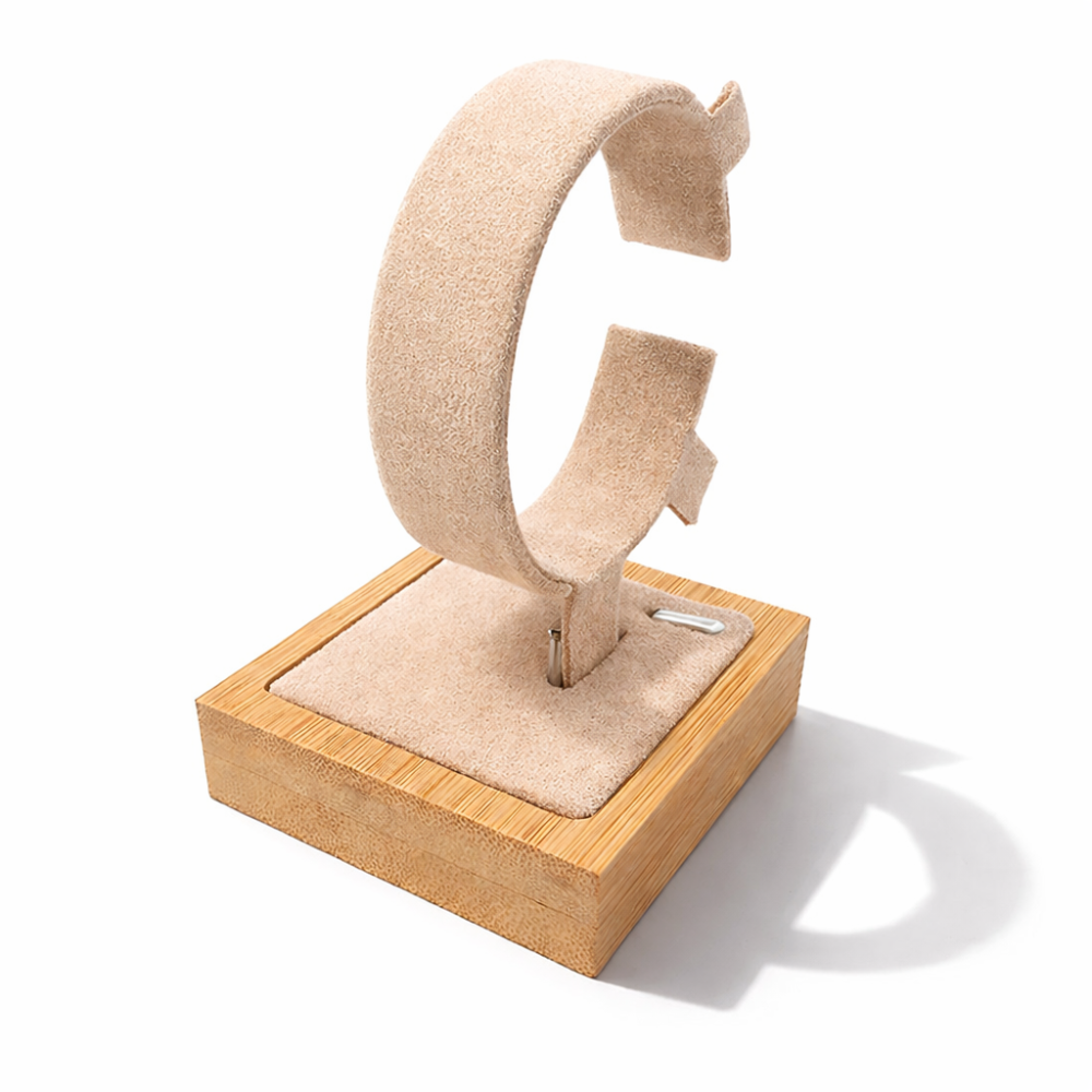 Porta orologi singolo in legno di bambù - Alcantara beige