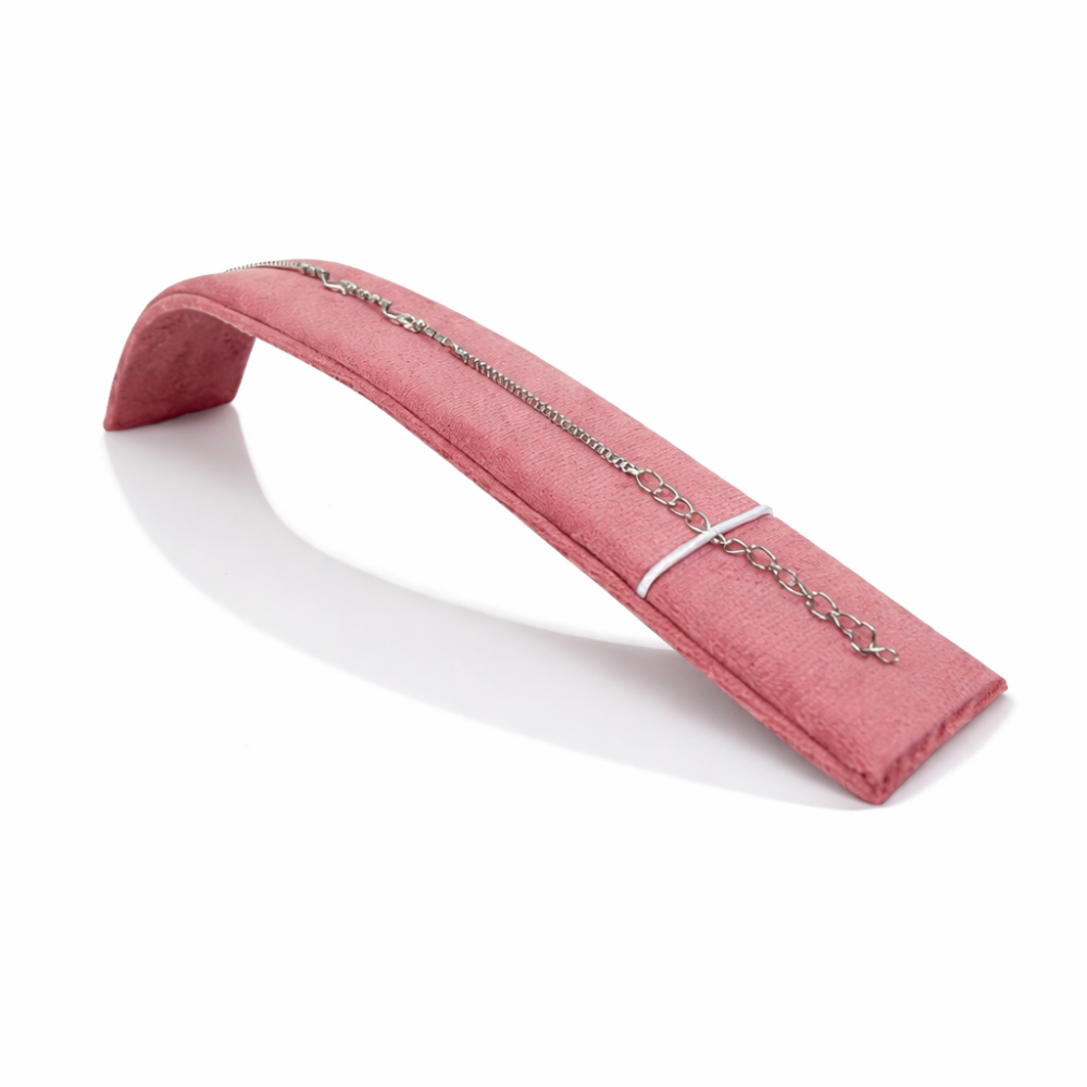 Espositore a scivolo per braccialetti in similpelle rosa