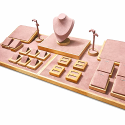 Grande set di espositori per gioielli da vetrina in similpelle rosa