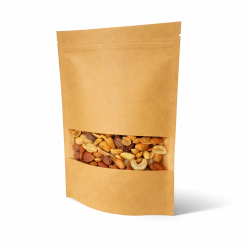 Set di 50 sacchetti con chiusura a zip in carta kraft con finestra 18+4x26 cm