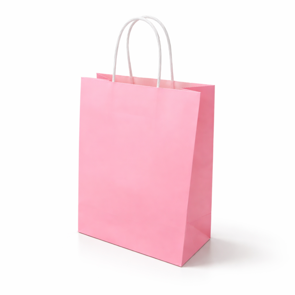 Set di 12 sacchetti di carta kraft rosa chiaro 21x11x27 cm