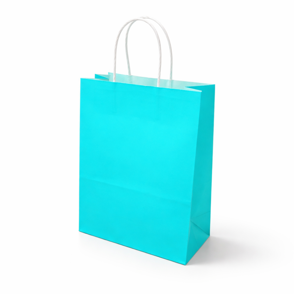 Set di 12 sacchetti di carta kraft blu turchese 21x11x27 cm