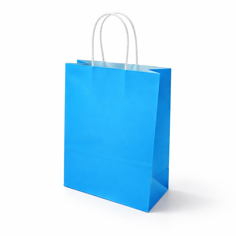 Set di 12 sacchetti kraft in tinta unita azzurro 26x12x33 cm