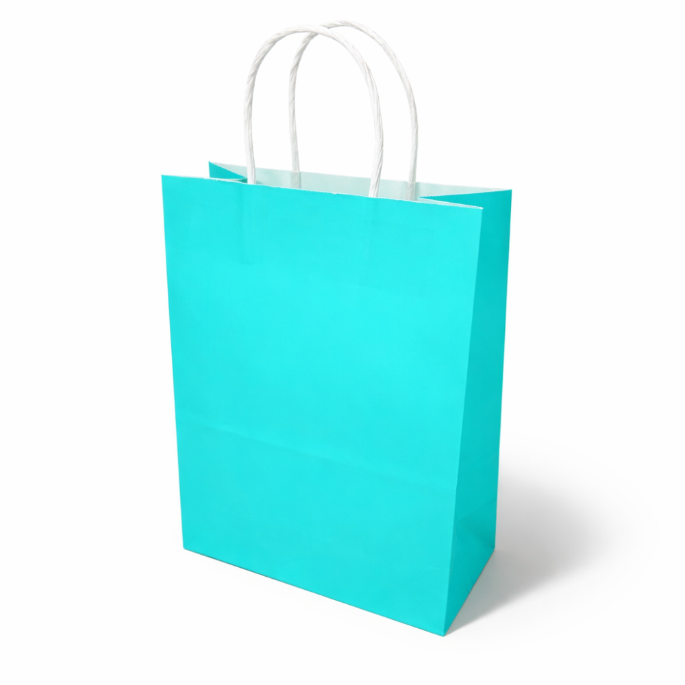 12 grandi sacchetti regalo in carta kraft blu turchese 31x12x42 cm