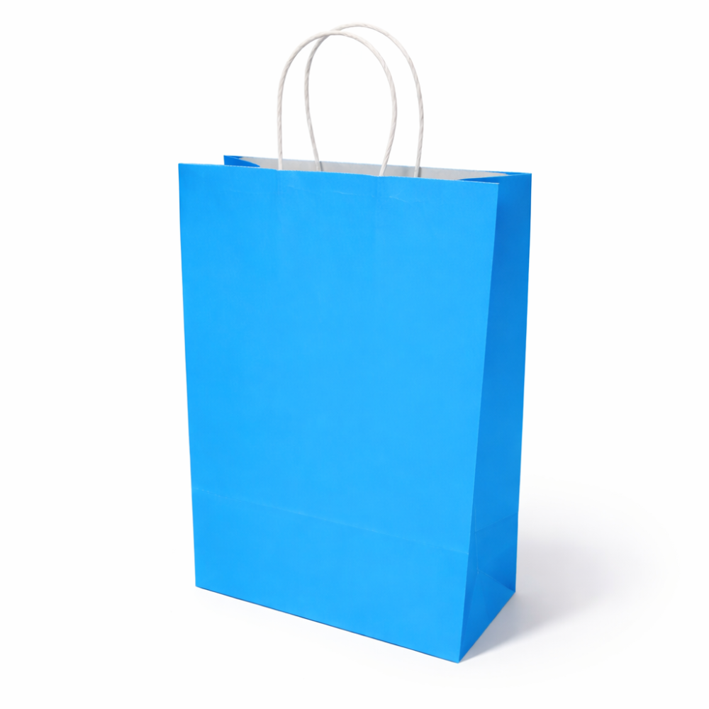 12 grandi sacchetti regalo in carta kraft azzurra 31x12x42 cm