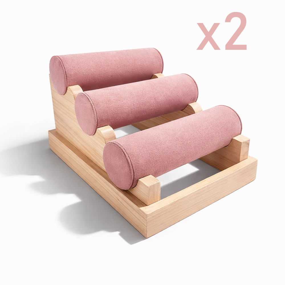 Offerta 1+1 in omaggio: Set di 2 espositori tripli in alcantara rosa