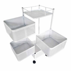 Set di 2 carrelli quadrati in metallo bianco - 4 cassetti girevoli - Design professionale