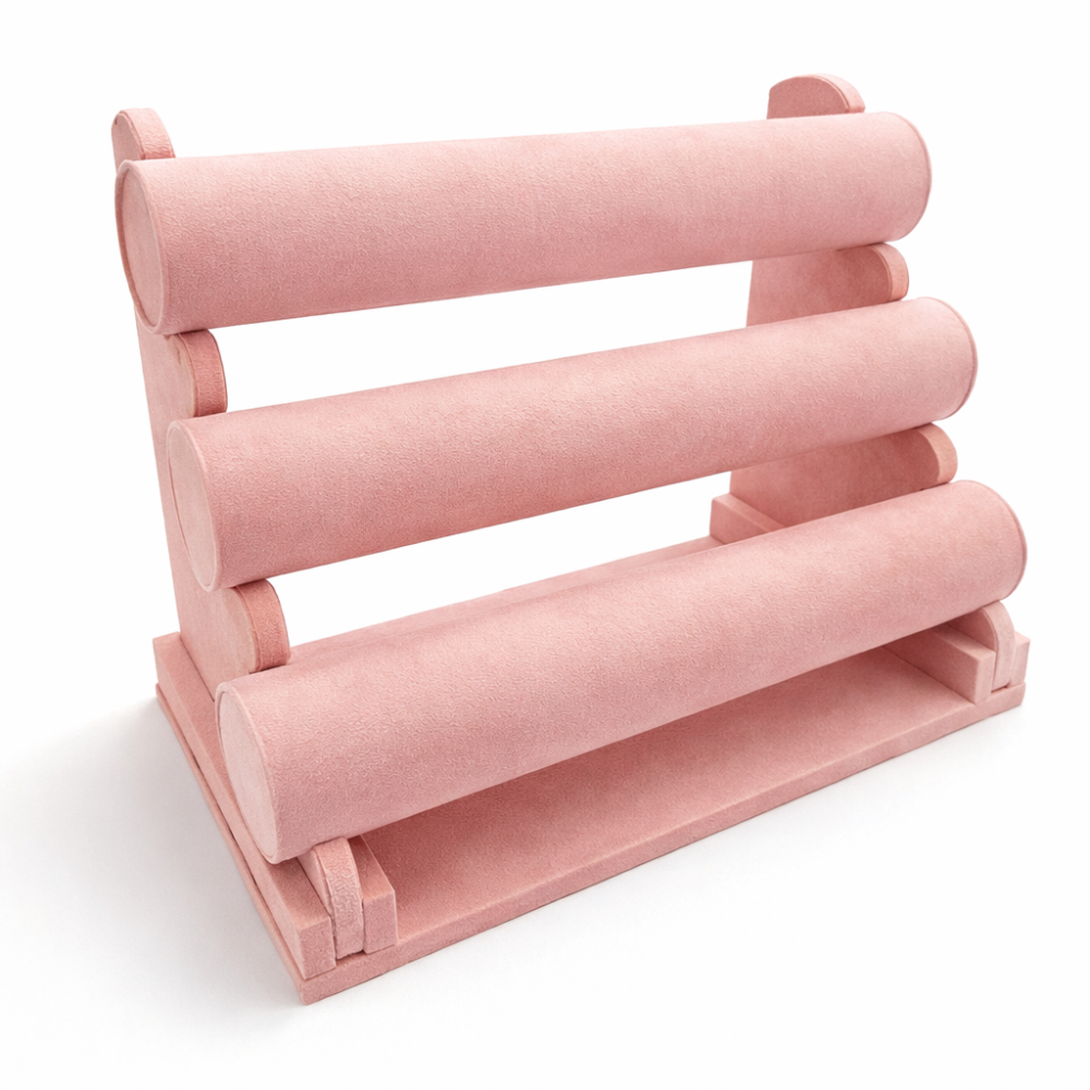 Espositore per braccialetti in similpelle rosa a 3 livelli