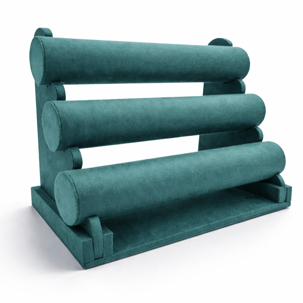 Espositore per bracciali in similpelle verde smeraldo a 3 livelli