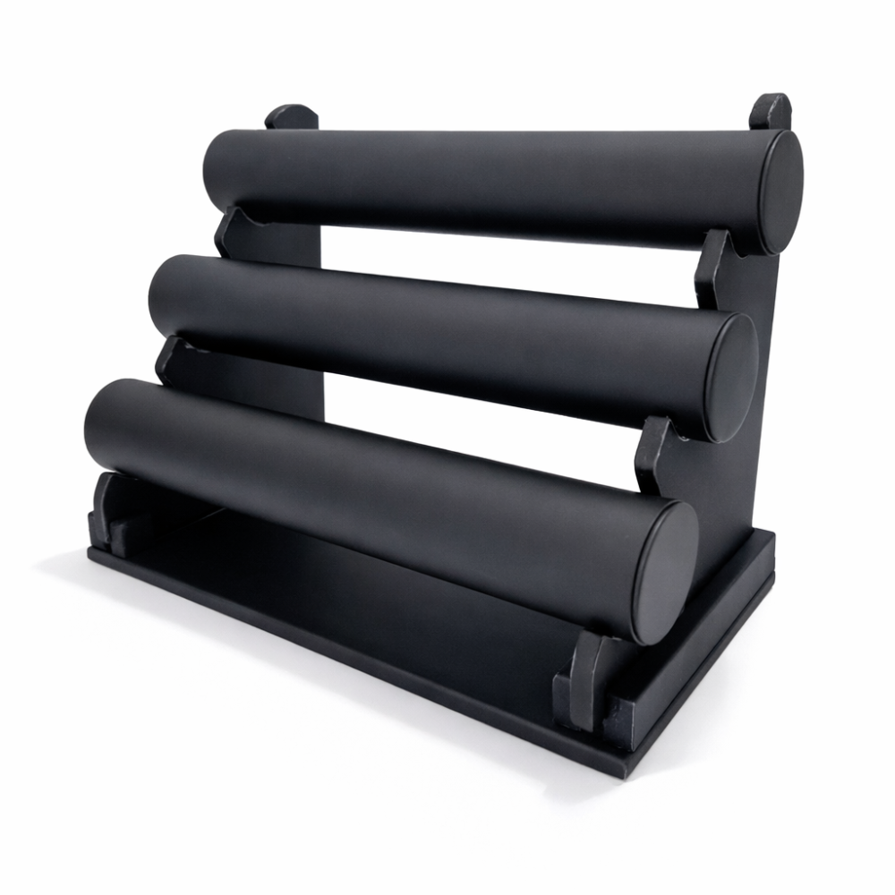 Espositore per braccialetti in similpelle nera a 3 livelli