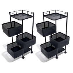 Set di 2 carrelli quadrati in metallo nero - 3 cassetti girevoli - Spazio d'angolo ottimizzato