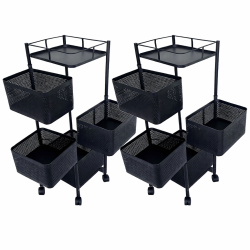 Set di 2 carrelli quadrati in metallo nero - 4 cassetti girevoli - Soluzione di stoccaggio professionale