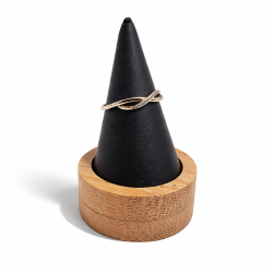 Cono per anello in legno e similpelle nera