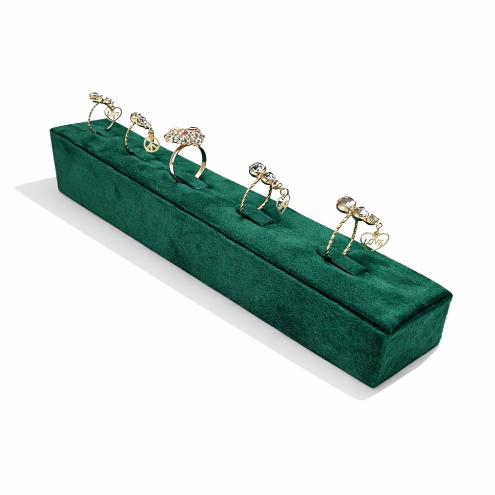 Espositore per anelli in similpelle verde smeraldo, supporto per anelli inclinato verde