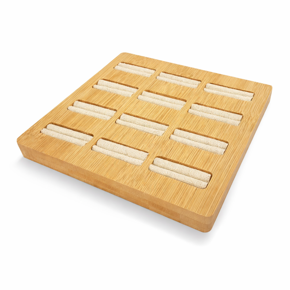 Espositore vassoio in legno e cotone beige naturale per 12 anelli