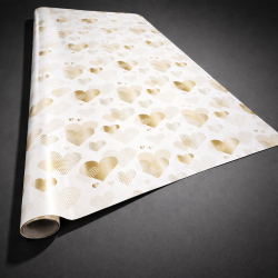 Set di 2 rotoli di carta da regalo bianca con motivo a cuori dorati 70x100 cm