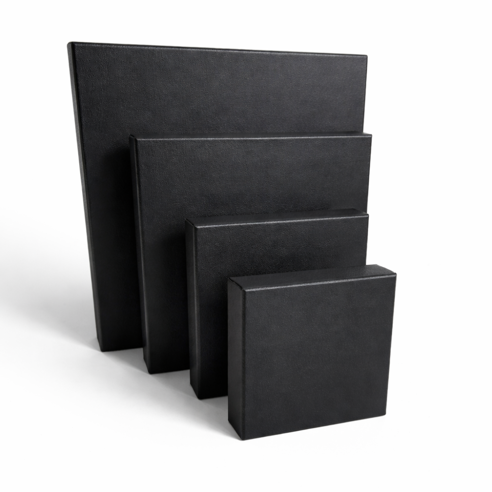 Set di supporti a volume in similpelle nera, espositori per gioielli