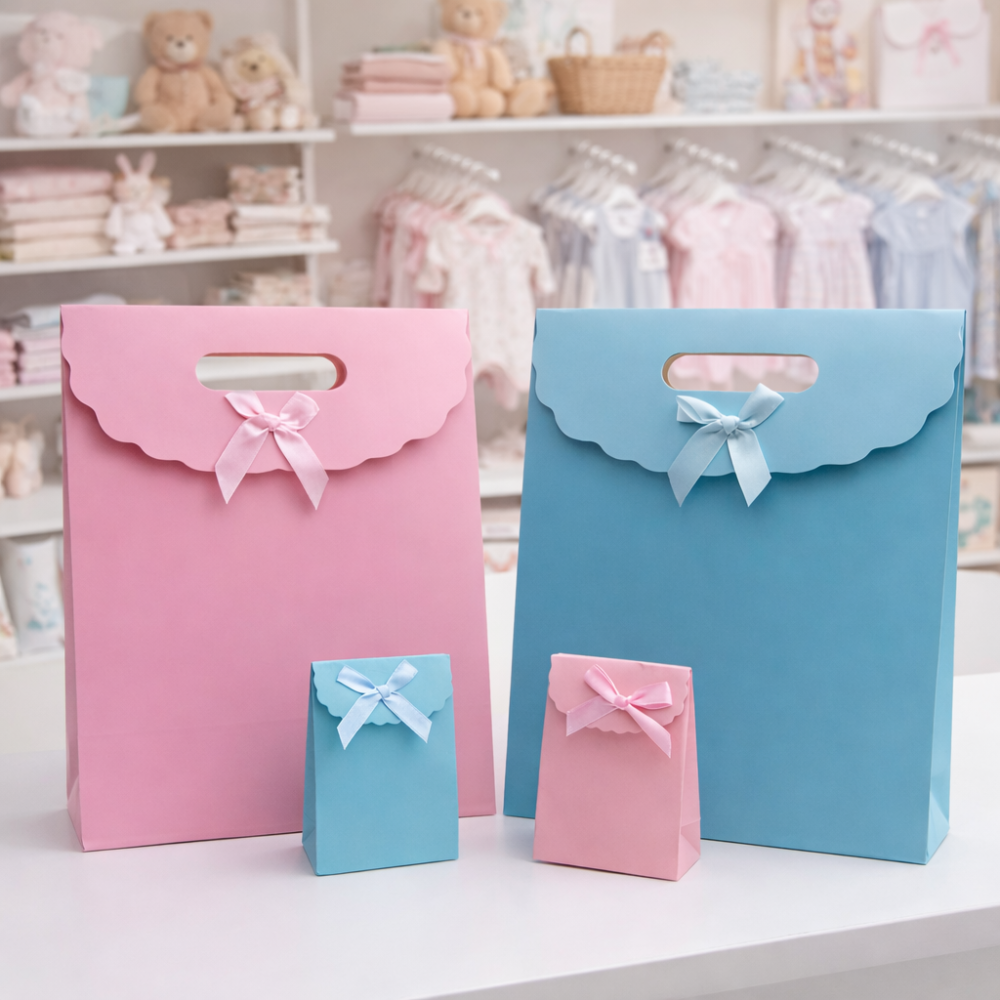 Confezione da 48 scatole regalo per la nascita blu e rosa - 12 in omaggio!