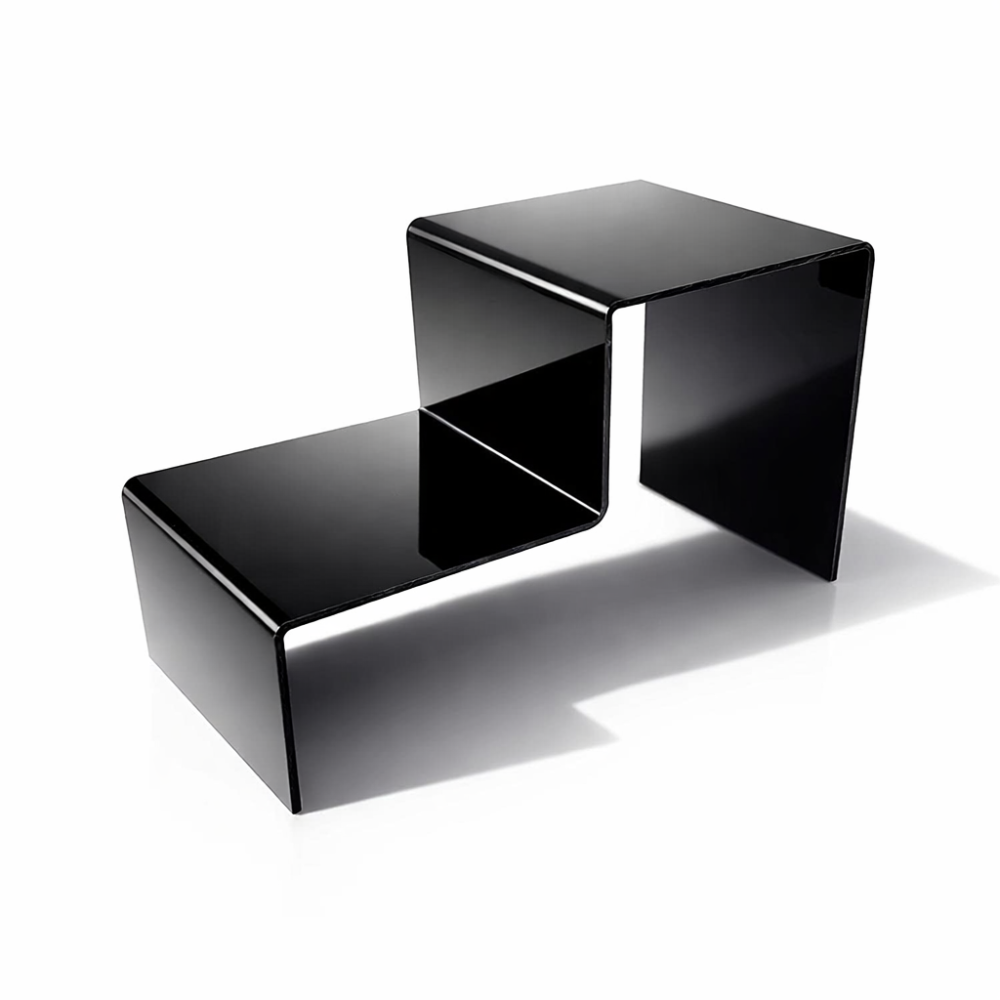 Espositore per gioielli in plexiglass nero a 2 gradini - 7303