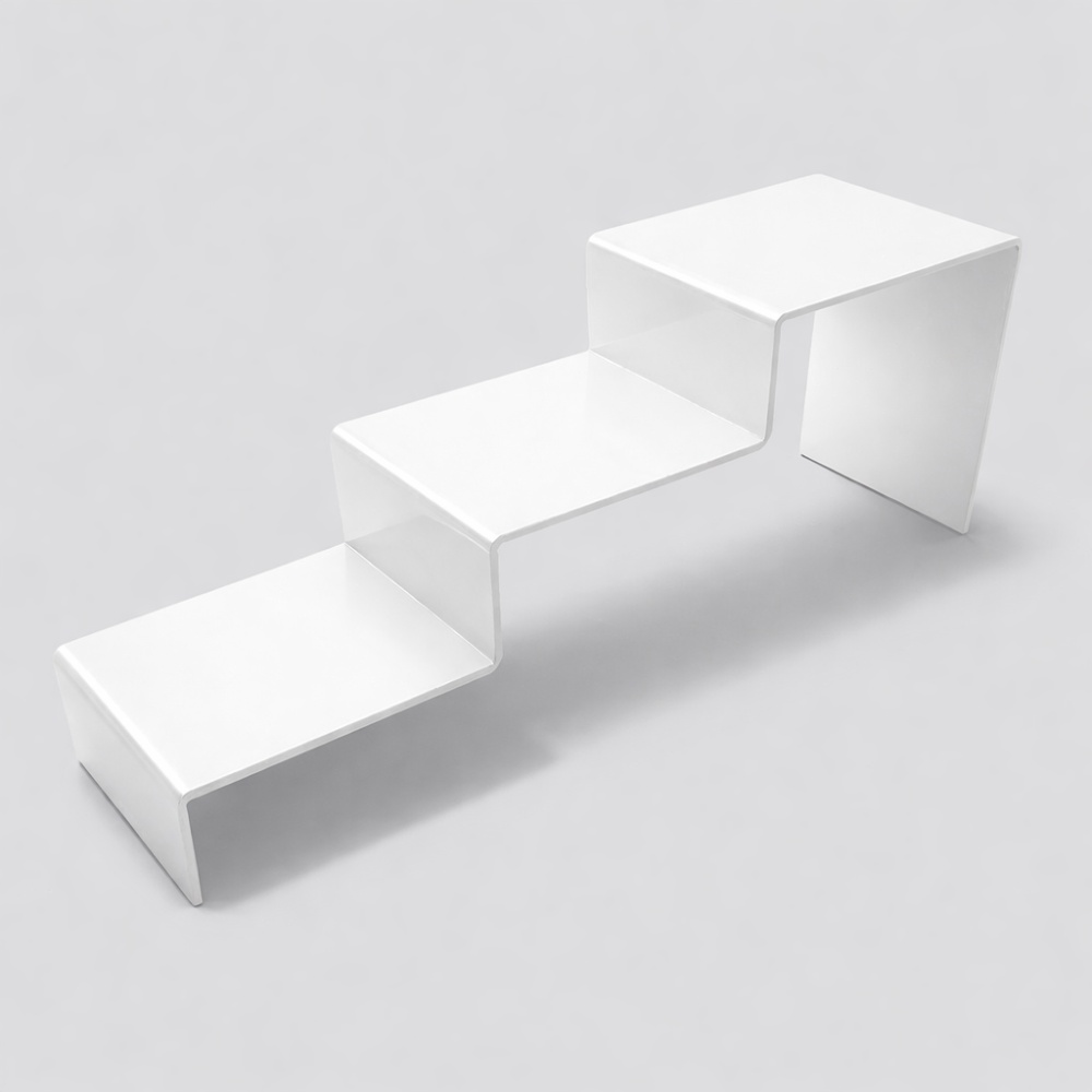 Espositore a scala in plexiglass bianco a 3 gradini - 7301