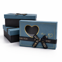 Confezione da 3 scatole impilabili blu petrolio con finestra a forma di cuore - Offerta speciale