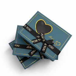 Confezione da 3 scatole impilabili blu petrolio con finestra a forma di cuore - Offerta speciale