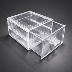 Contenitore in plexiglass trasparente impilabile con 1 cassetto