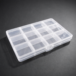 Piccola scatola in plastica per riporre gioielli, 12 scomparti, 15x10x1,8 cm