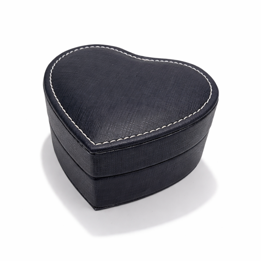 Portagioielli a forma di cuore con specchio, portagioielli nero.