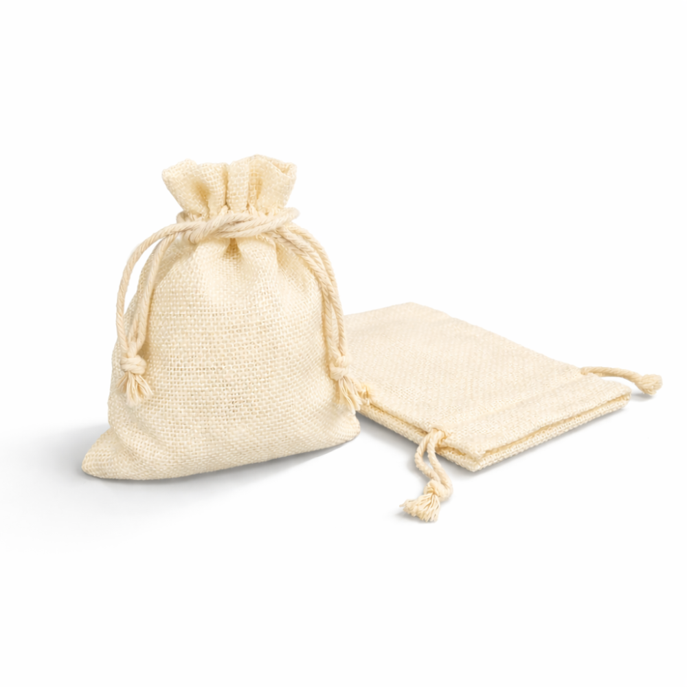 Set di 10 sacchetti in juta color ecru 14x20 cm