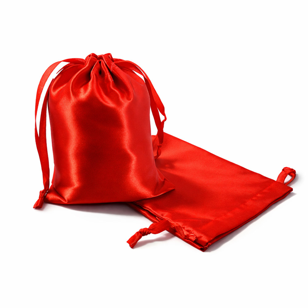 10 grandi sacchetti a busta in raso rosso con lacci scorrevoli 14x20 cm