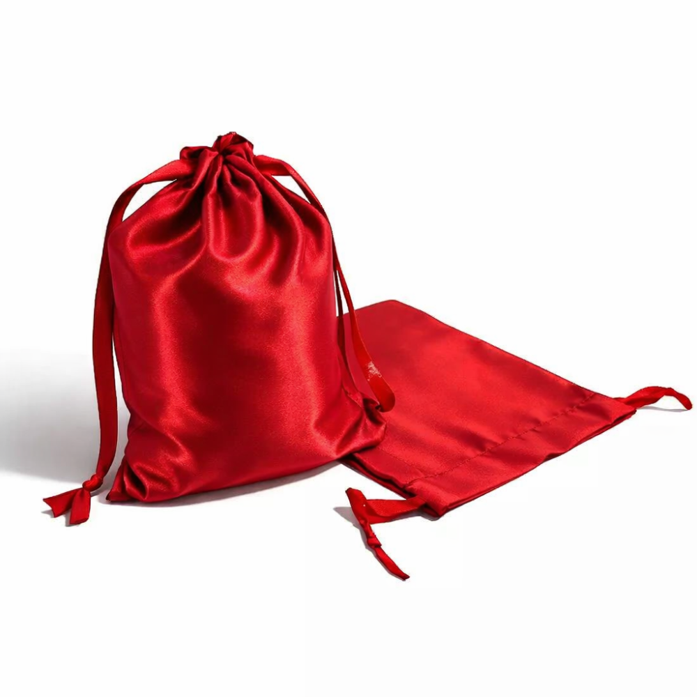 10 grandi sacchetti a busta in raso rosso bordeaux con lacci scorrevoli 14x20 cm