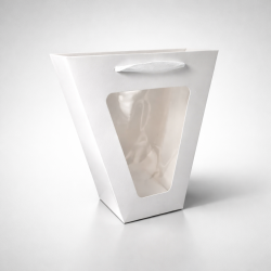 12 piccoli sacchetti regalo con finestra a forma di trapezio 18x10x20 cm - bianco