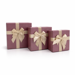 Set di 3 scatole regalo quadrate color prugna iridescente - Fiocco in raso dorato
