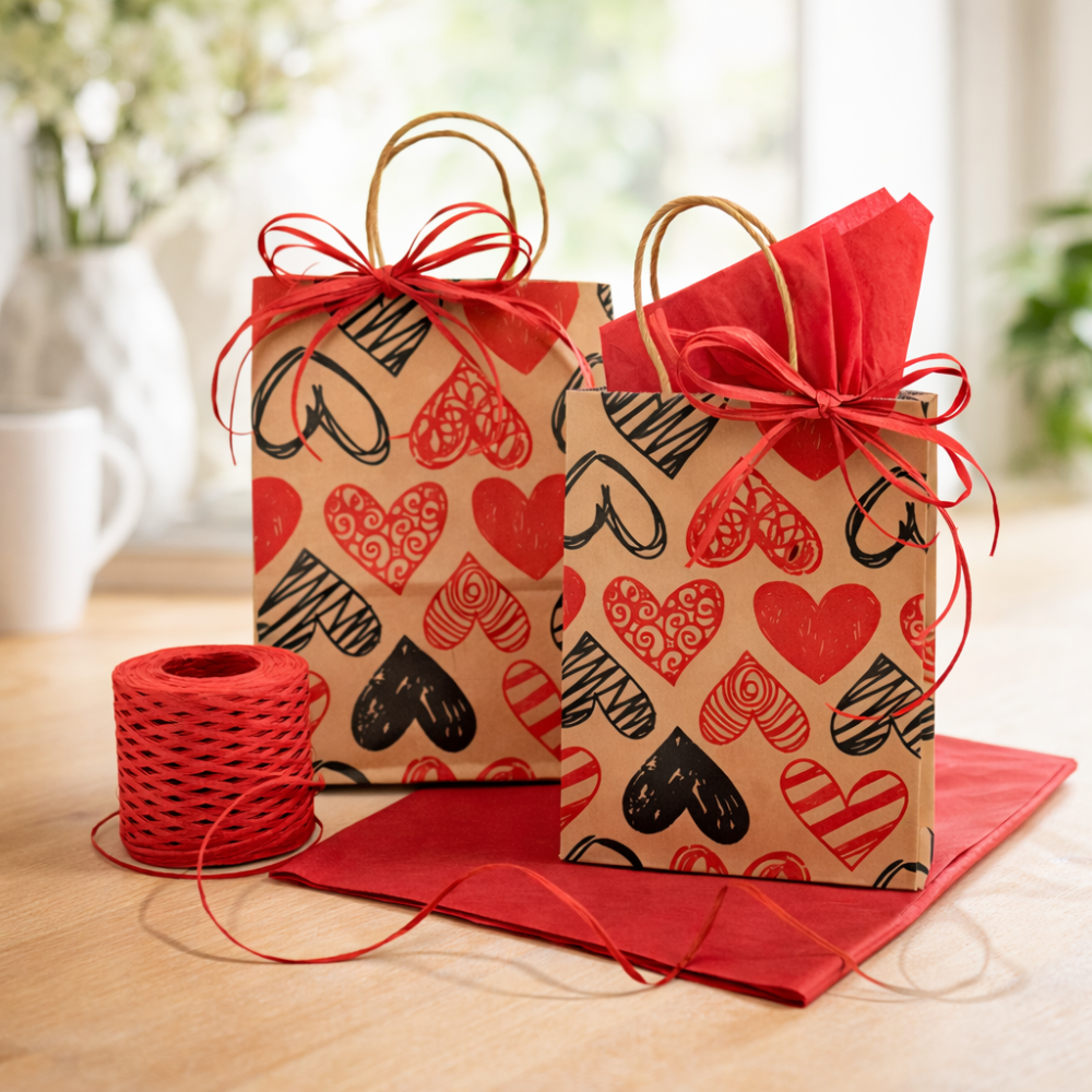 Pacchetto San Valentino 48 sacchetti kraft a forma di cuore e 12 sacchetti grandi IN OMAGGIO
