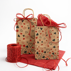 Pacchetto San Valentino per negozi: 48 sacchetti di carta kraft con cuoricini e accessori - 12 sacchetti grandi IN OMAGGIO