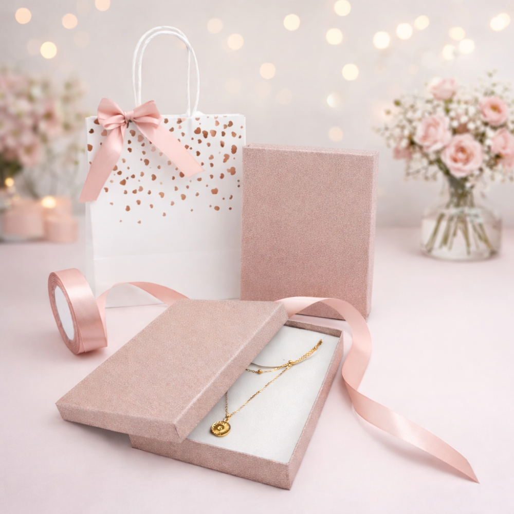 OFFERTA SAN VALENTINO Pacchetto 12 astucci rosa dorato e 12 sacchetti IN OMAGGIO