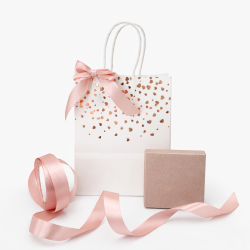 PACCHETTO SAN VALENTINO: 12 astucci quadrati color oro rosa glitterati + nastro + 12 BORSE IN OMAGGIO