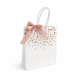 PACCHETTO SAN VALENTINO: 12 astucci quadrati color oro rosa glitterati + nastro + 12 BORSE IN OMAGGIO