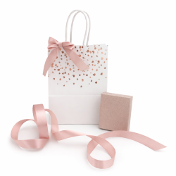 PACCHETTO SAN VALENTINO: 24 astucci compatti in oro rosa + nastro + 24 sacchetti