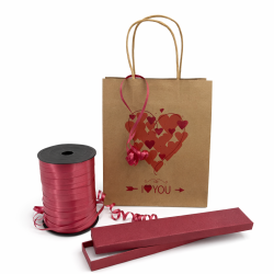 PACCHETTO SAN VALENTINO: 12 astucci lunghi rossi glitterati + nastro + 12 BORSE "I LOVE YOU" IN OMAGGIO