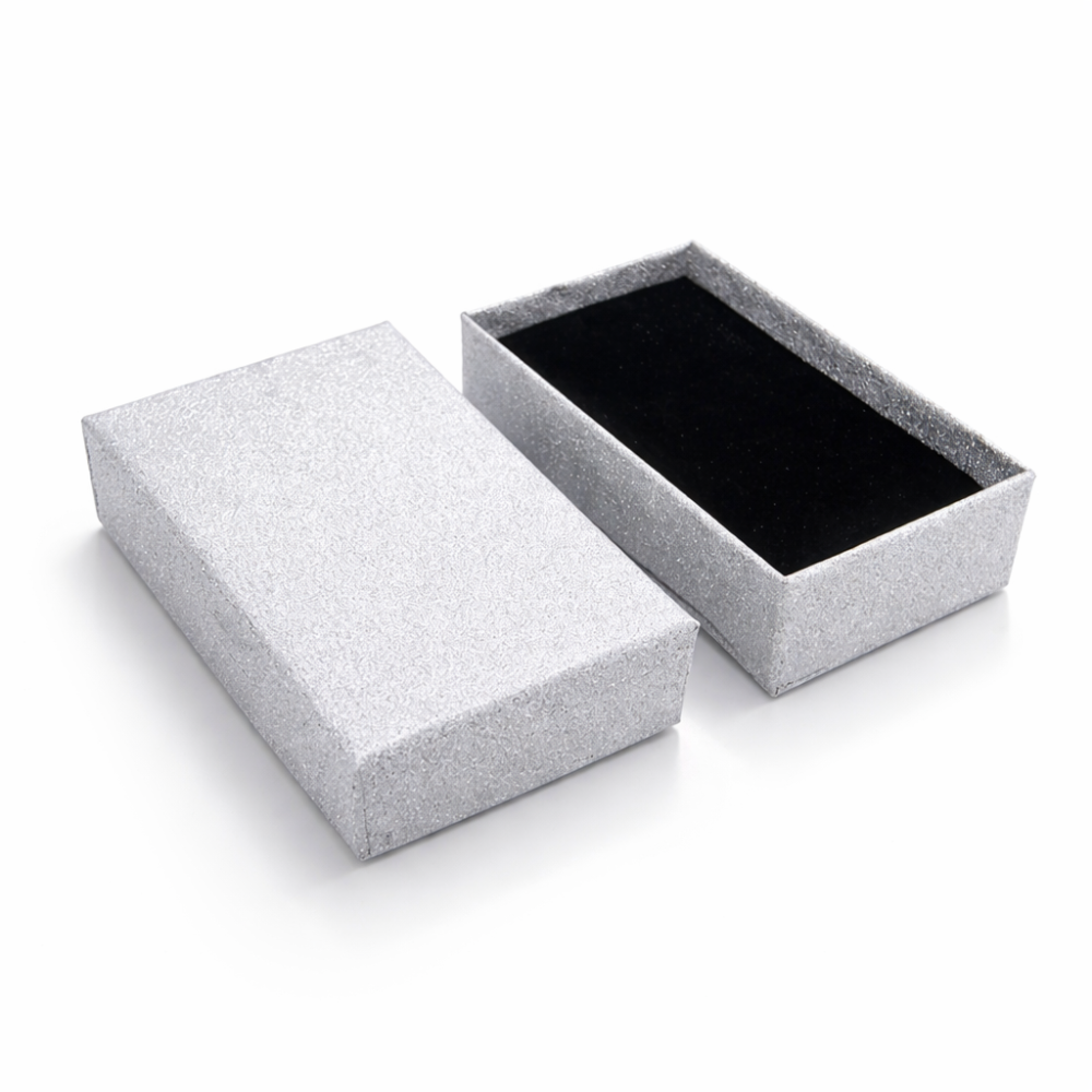 24 piccole scatole con paillettes per set di gioielli 5x8 cm - Argento