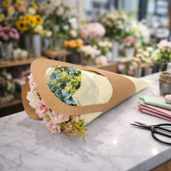 PACCHETTO FLORISTA: 18 sacchetti kraft per fiori (3 misure) + carta da imballaggio - 6 GRANDI SACCHETTI IN OMAGGIO