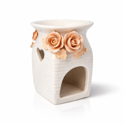Piccolo portacandela diffusore di profumo in ceramica bianca con motivo a rose