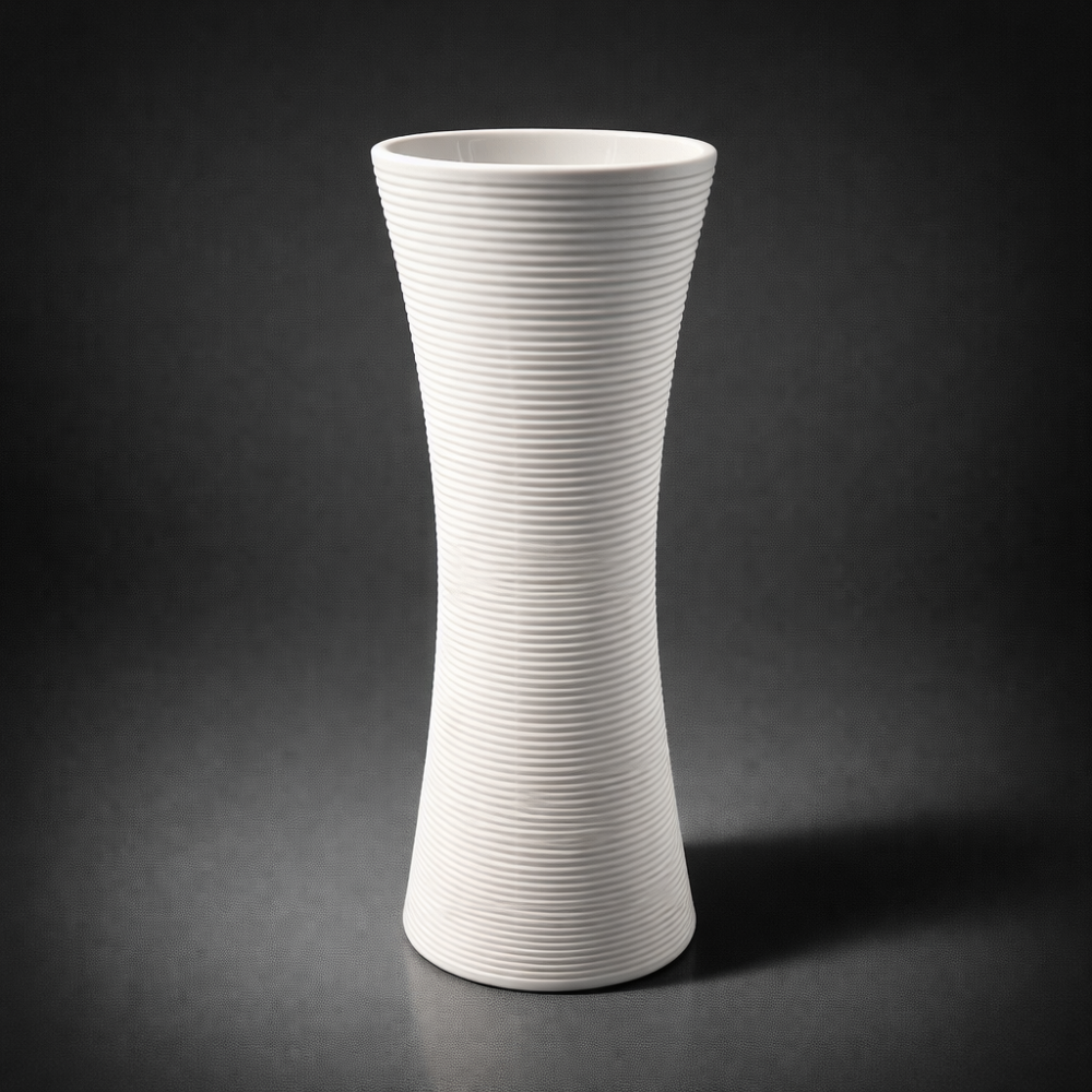 Vase sablier blanc en céramique sculptée - 25cm